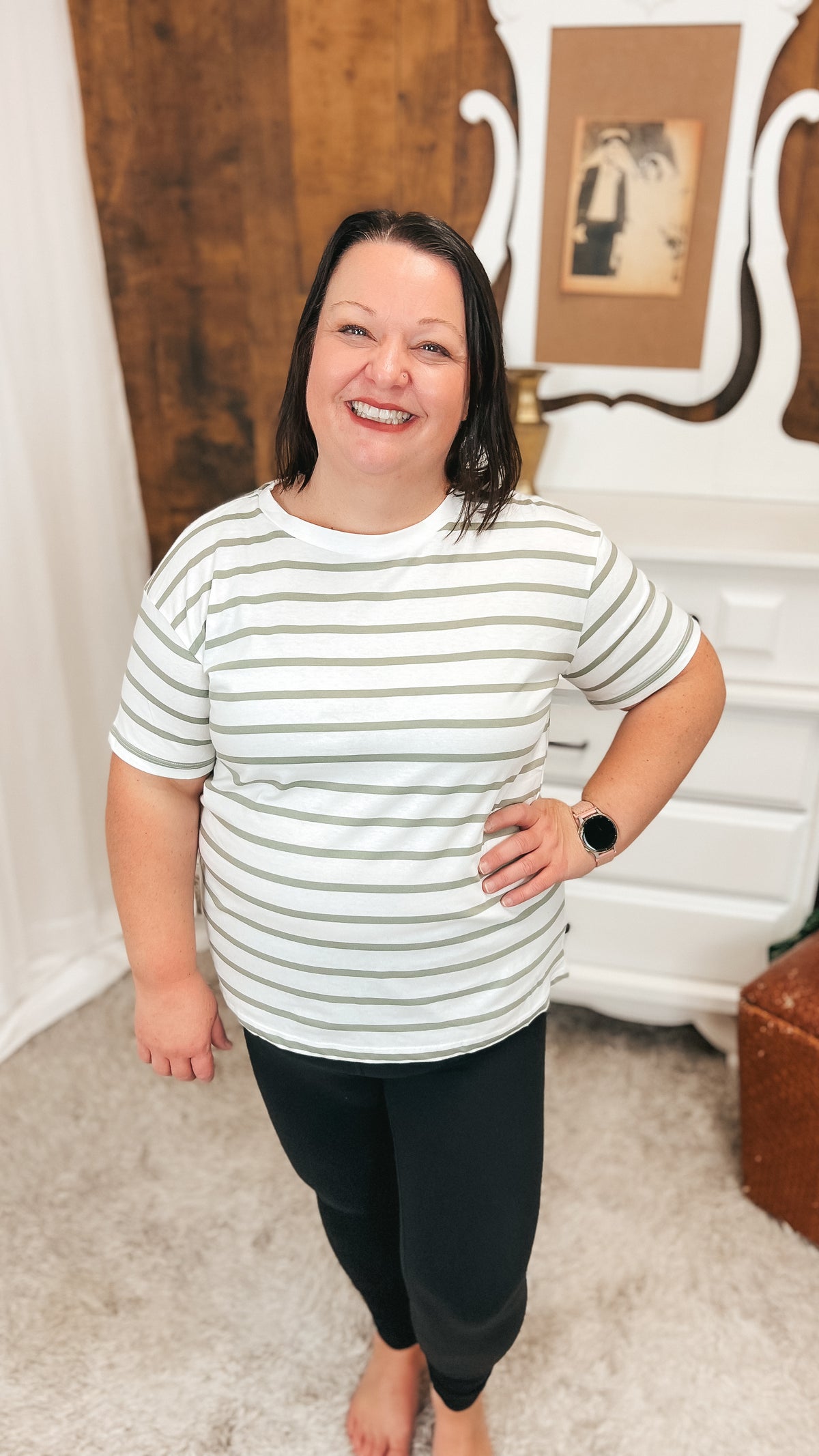 Brittany Striped Tee | Sage & Ivory