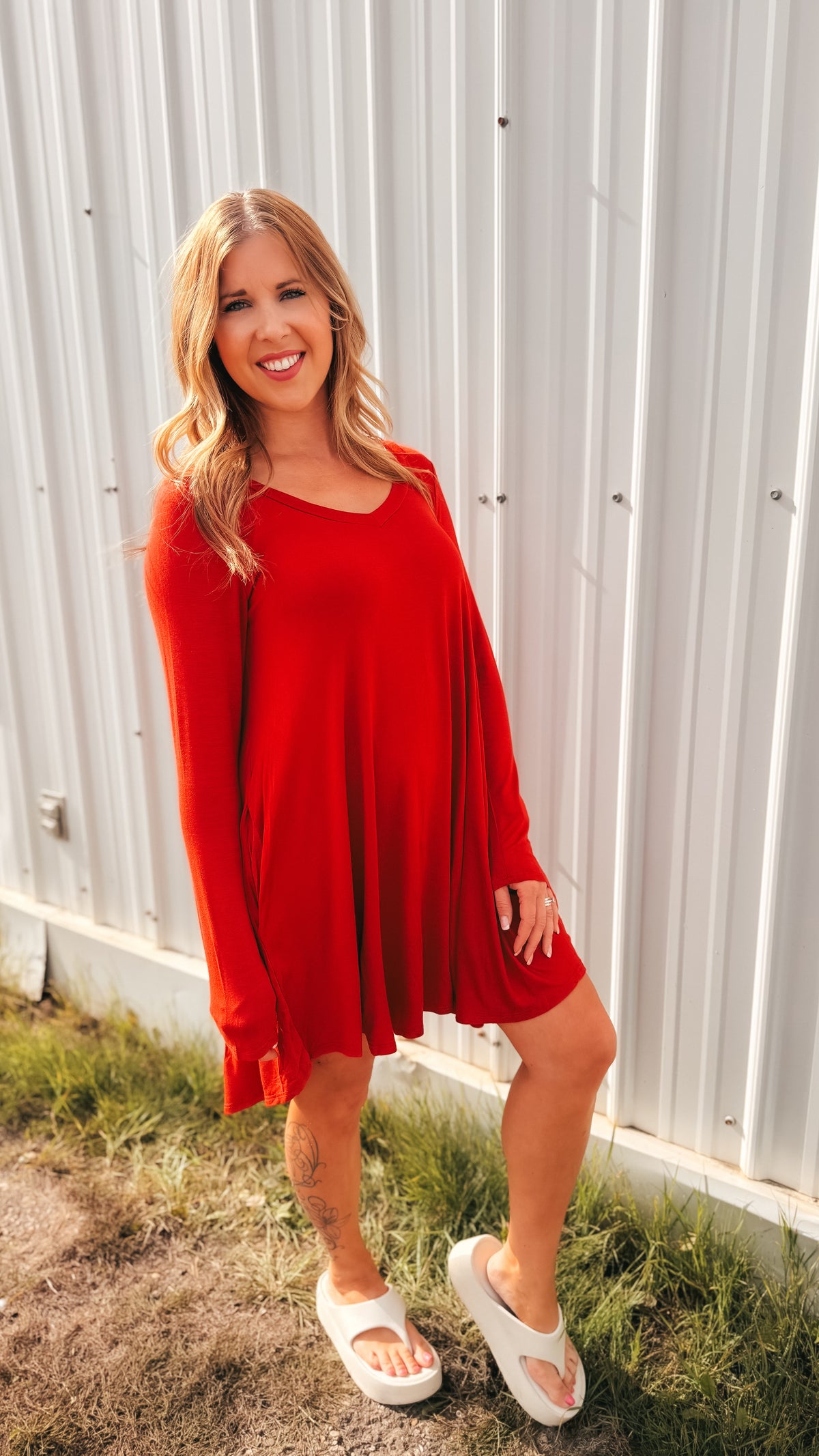 Violet Long Sleeve T-Shirt Dress | Burnt Rust
