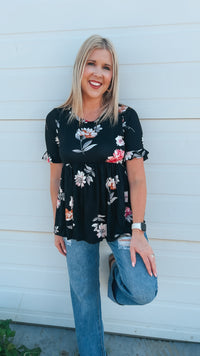 Winnie Babydoll Top: Black Floral