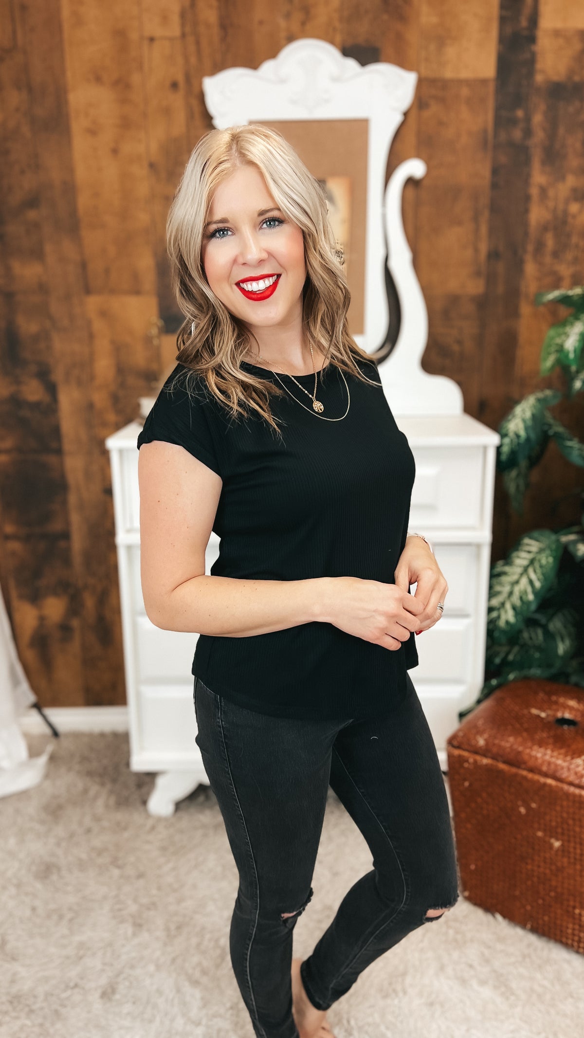 Melanie Ribbed Tee | Black