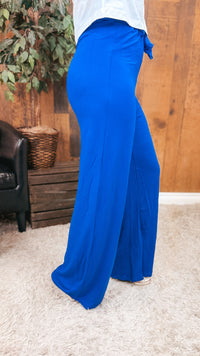 Stephanie Stretch Paper Bag Pants | Royal Blue