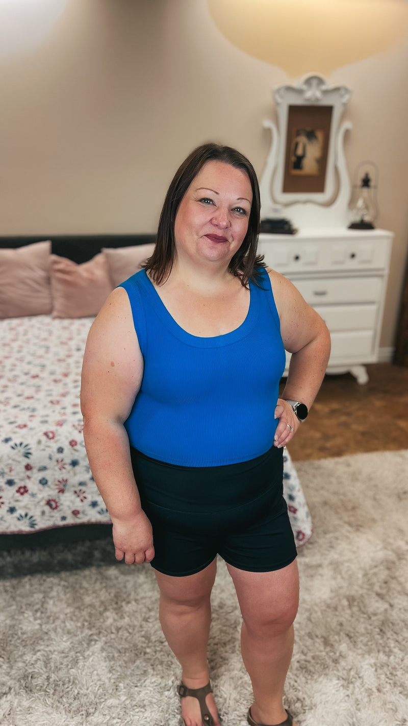 Tamara Ribbed Tank Top: Ocean Blue