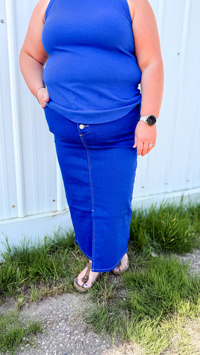 Jenny Denim Maxi Skirt | Button Fly