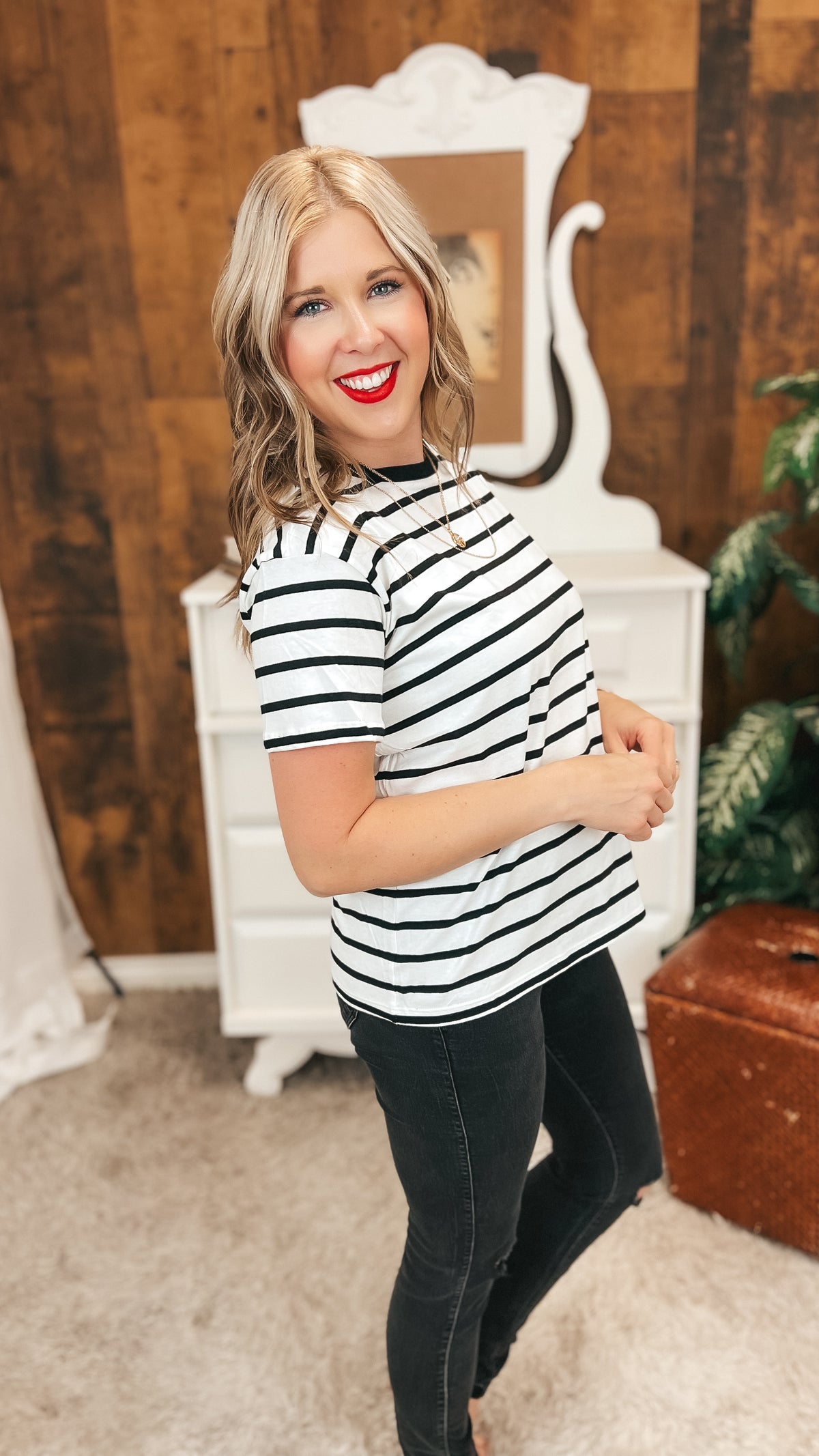 Brittany Striped Tee | Black & Ivory