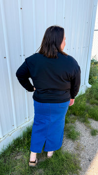Emery Denim Maxi Skirt | Diamond Button
