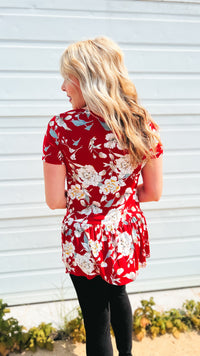 Stacey Floral Top: Red