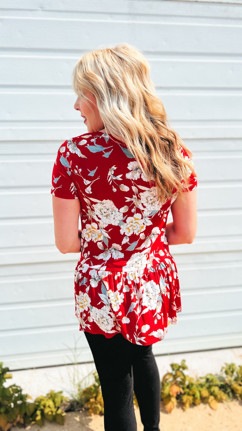 Stacey Floral Top: Red