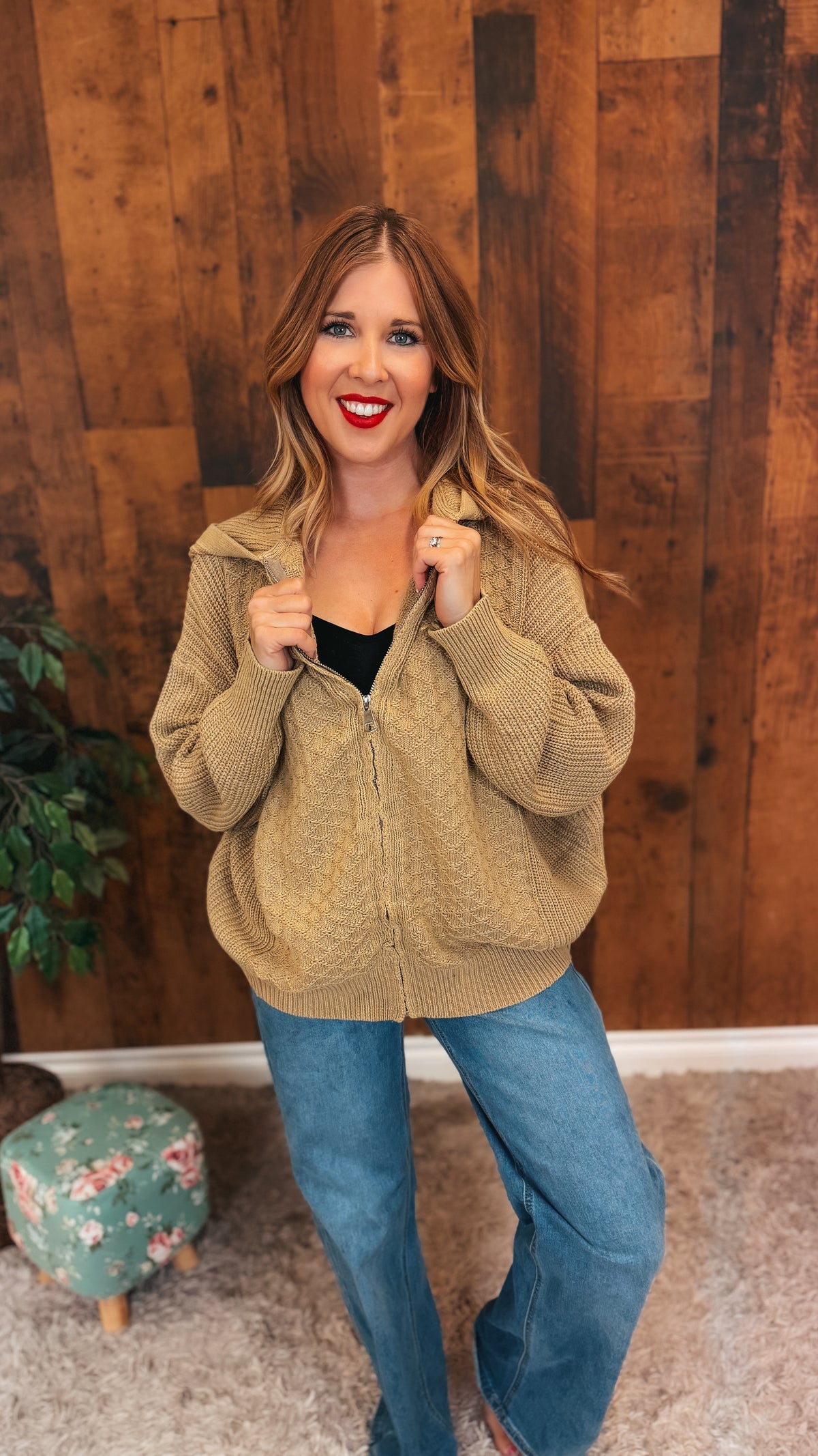 Brandi Zip Sweater Jacket | Taupe