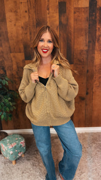 Brandi Zip Sweater Jacket | Taupe