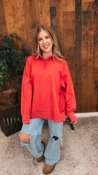 Shelly Collared Sweatshirt | Coral