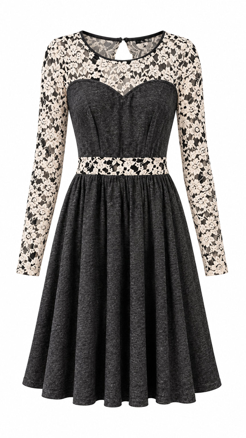 Lacey Lace Dress | Charcoal