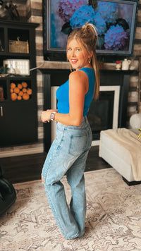 Tamara Ribbed Tank Top: Ocean Blue