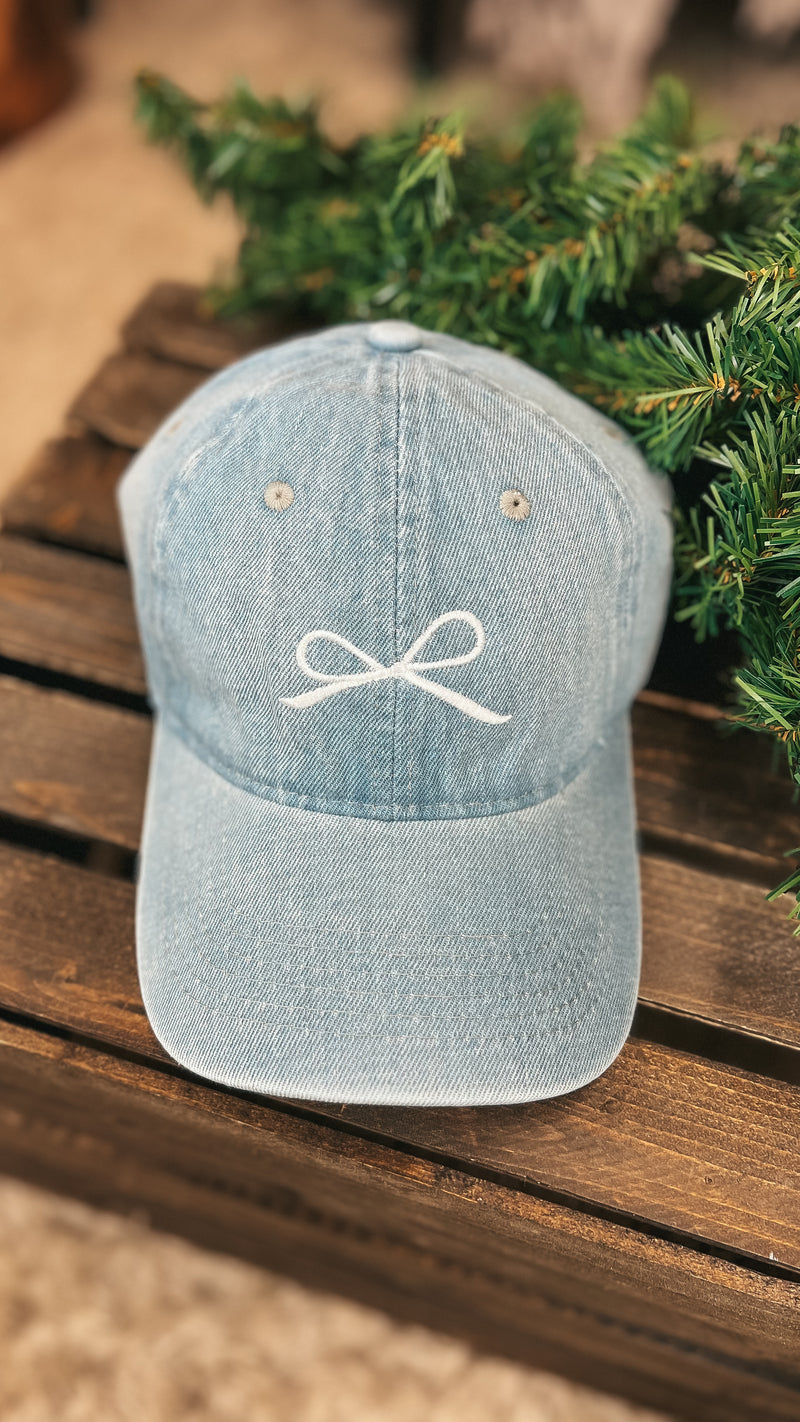 Bow Baseball Hat: Light Denim