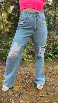 Noah Wide Leg Denim: Light Blue