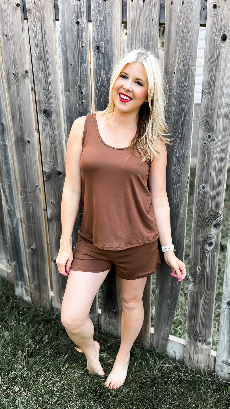 Payton Tank Top Short Set | Brown