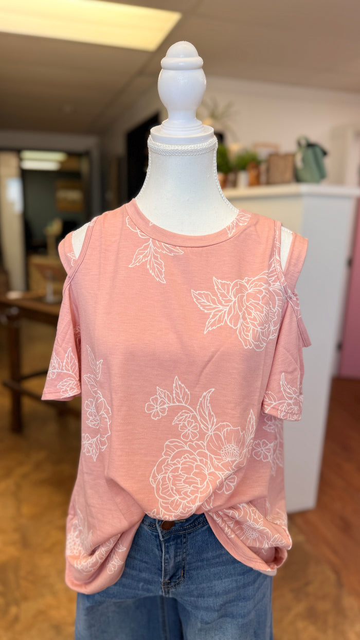 30 Pink Floral Cold Shoulder | M | SAMPLE SALE