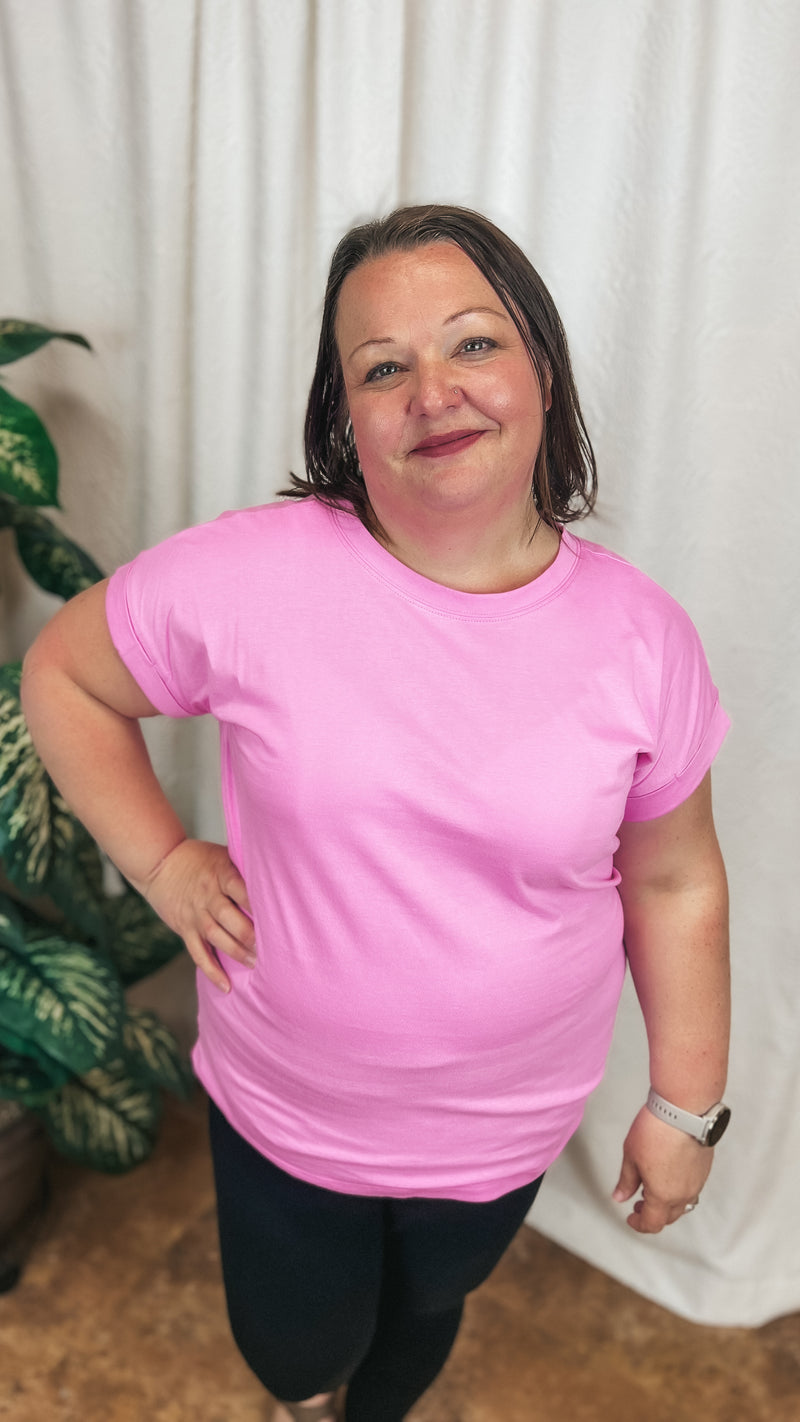Joanne Rolled Cuff Tee | Pink