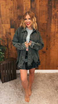 Ronin Distressed Denim Jacket | Washed Black