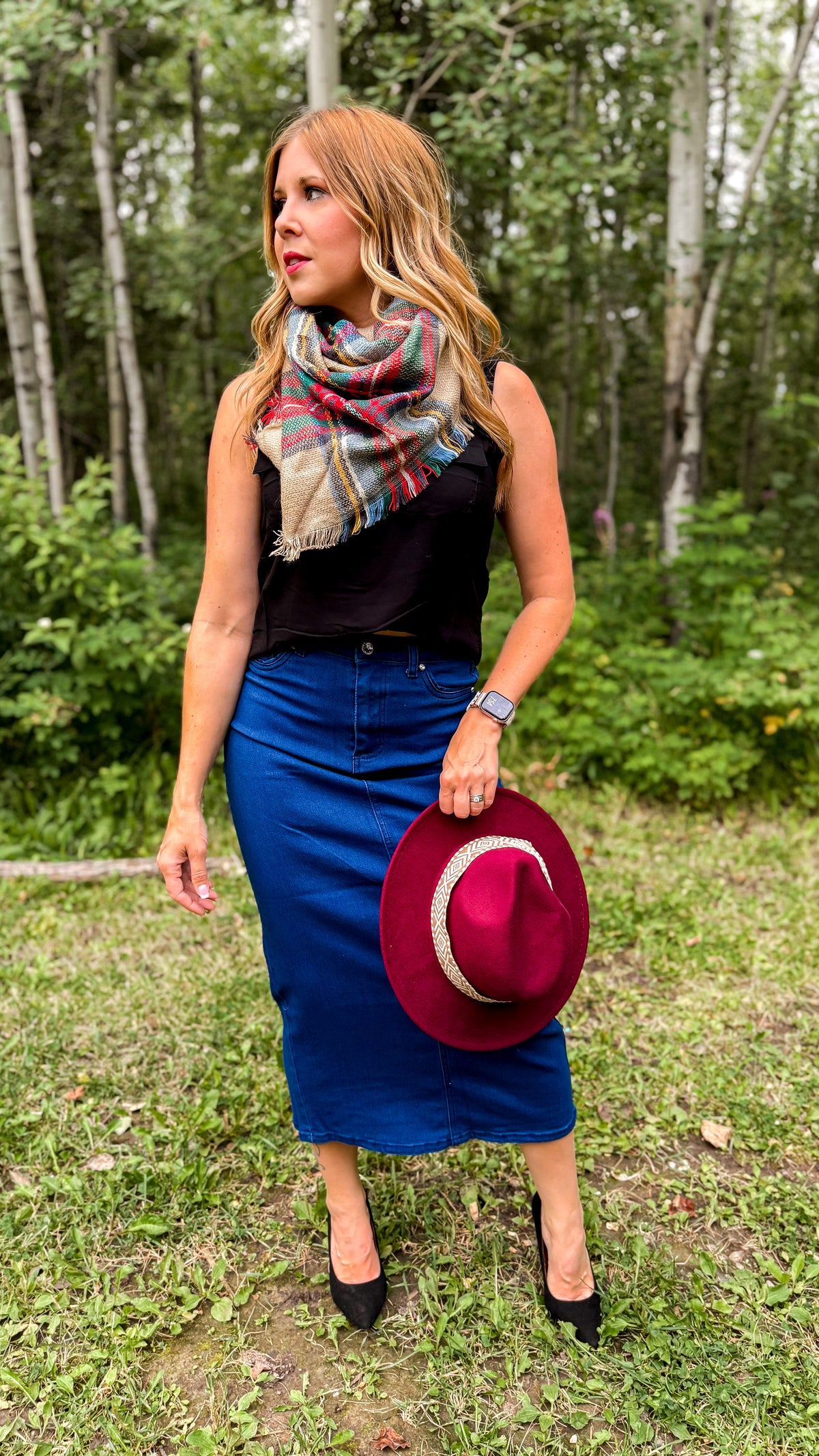 Emery Denim Maxi Skirt | Diamond Button
