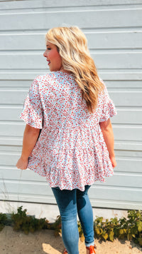 Kimberly Floral Babydoll Top: Blue