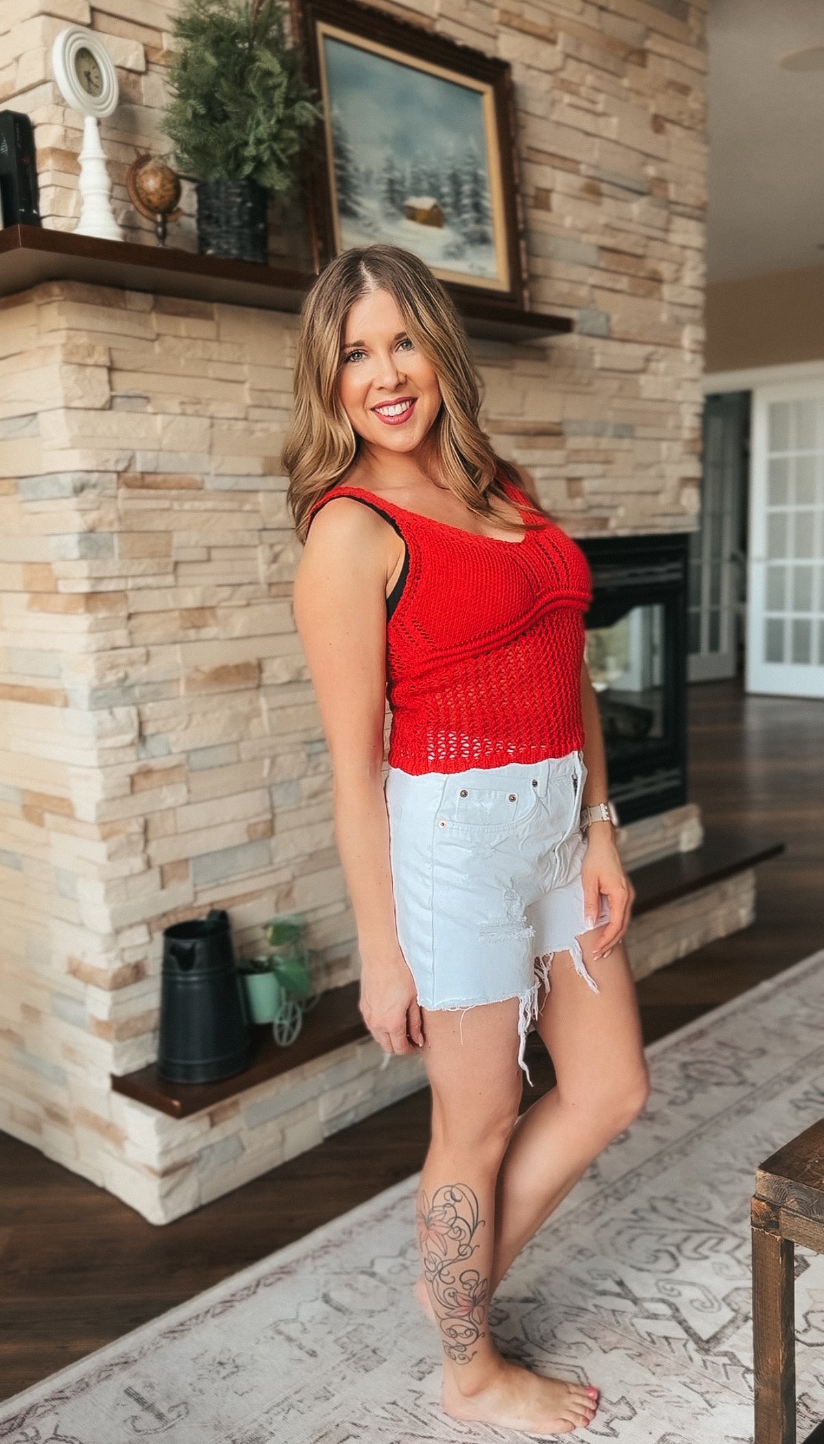 Aislynne Crochet Tank Top | Red