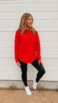 Leslie Waffle Long Sleeve | Red