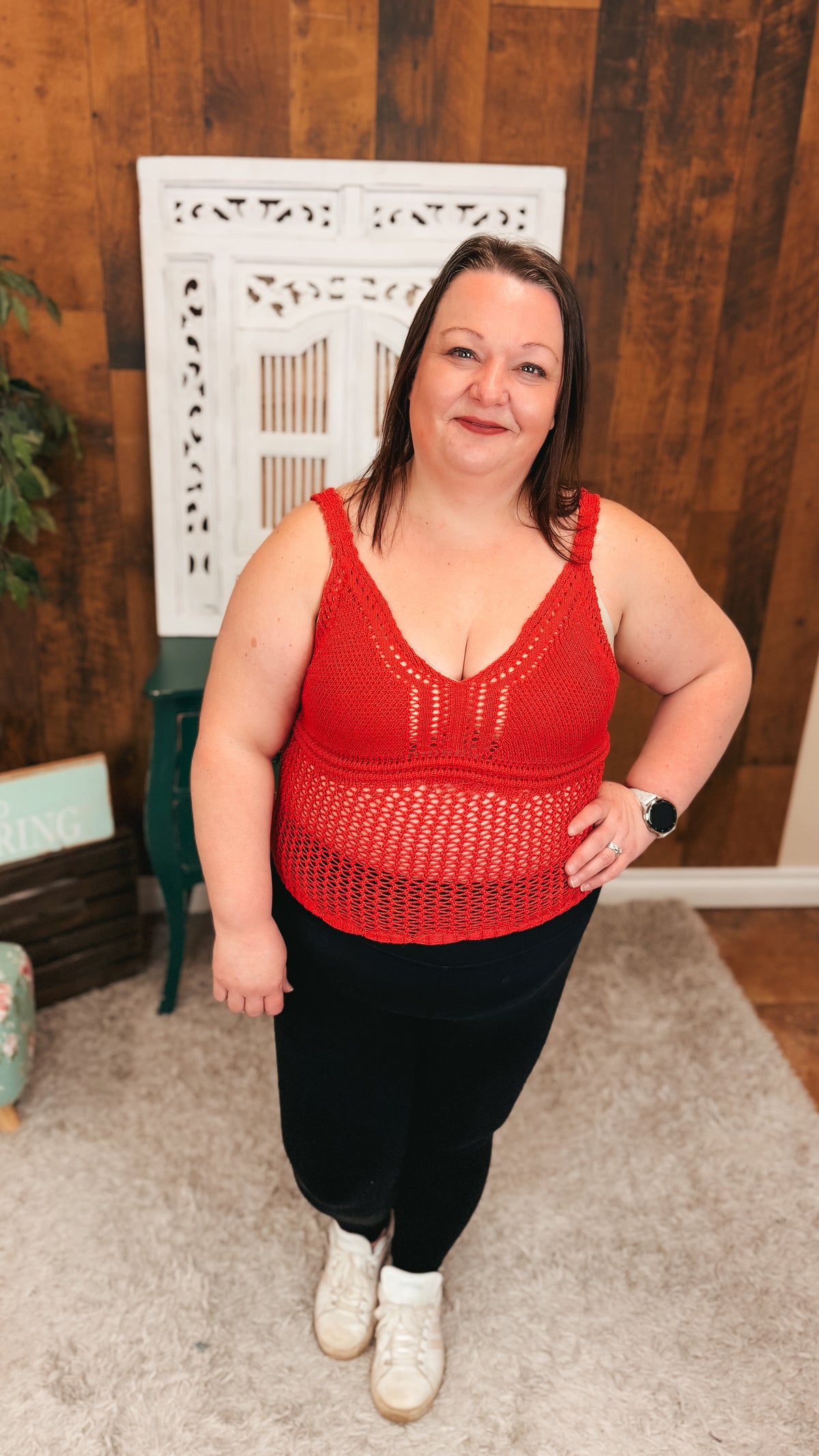 Aislynne Crochet Tank Top | Red