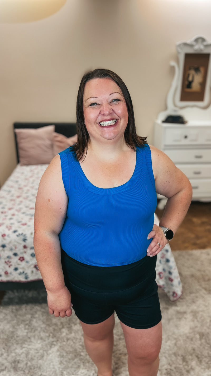 Tamara Ribbed Tank Top: Ocean Blue