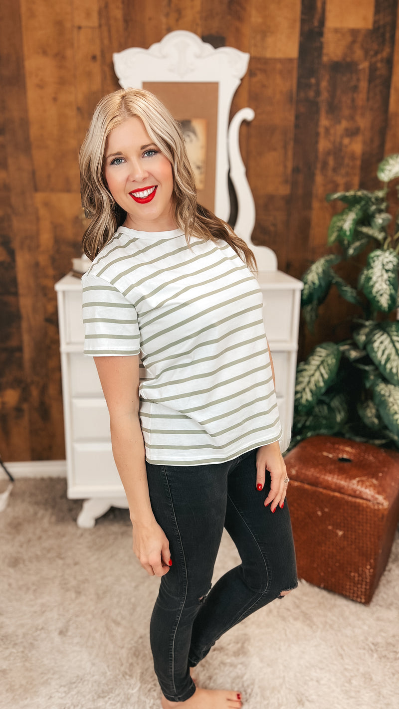 Brittany Striped Tee | Sage & Ivory