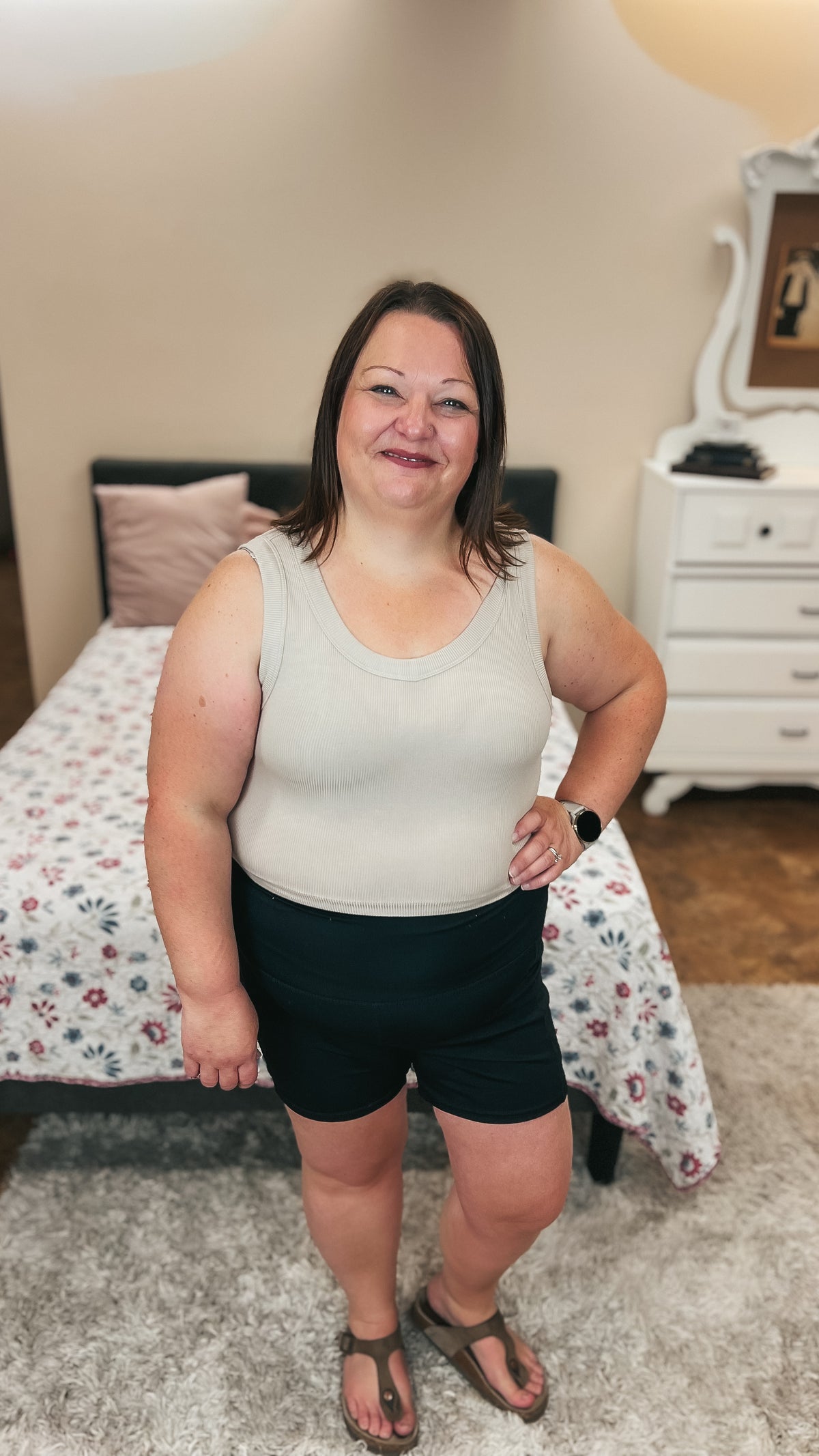 Tamara Ribbed Tank Top: Light Mocha