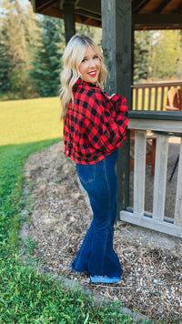 Nikita Crop Plaid Shacket | Red & Black