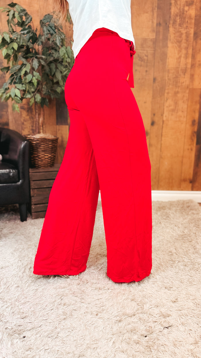 Stephanie Stretch Paper Bag Pants | Red