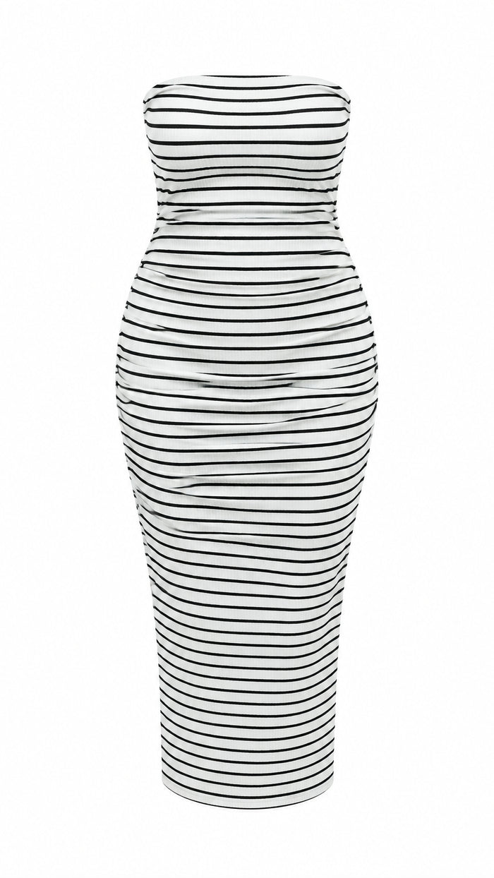 Alyssa Strapless Stripe Sundress | White *SALE*