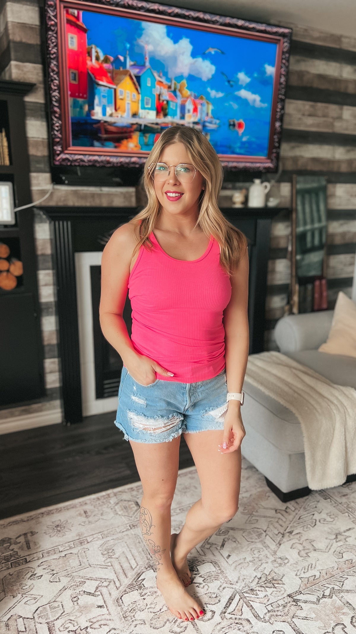 Rynlee Ribbed Tank Top: Neon Fuchsia