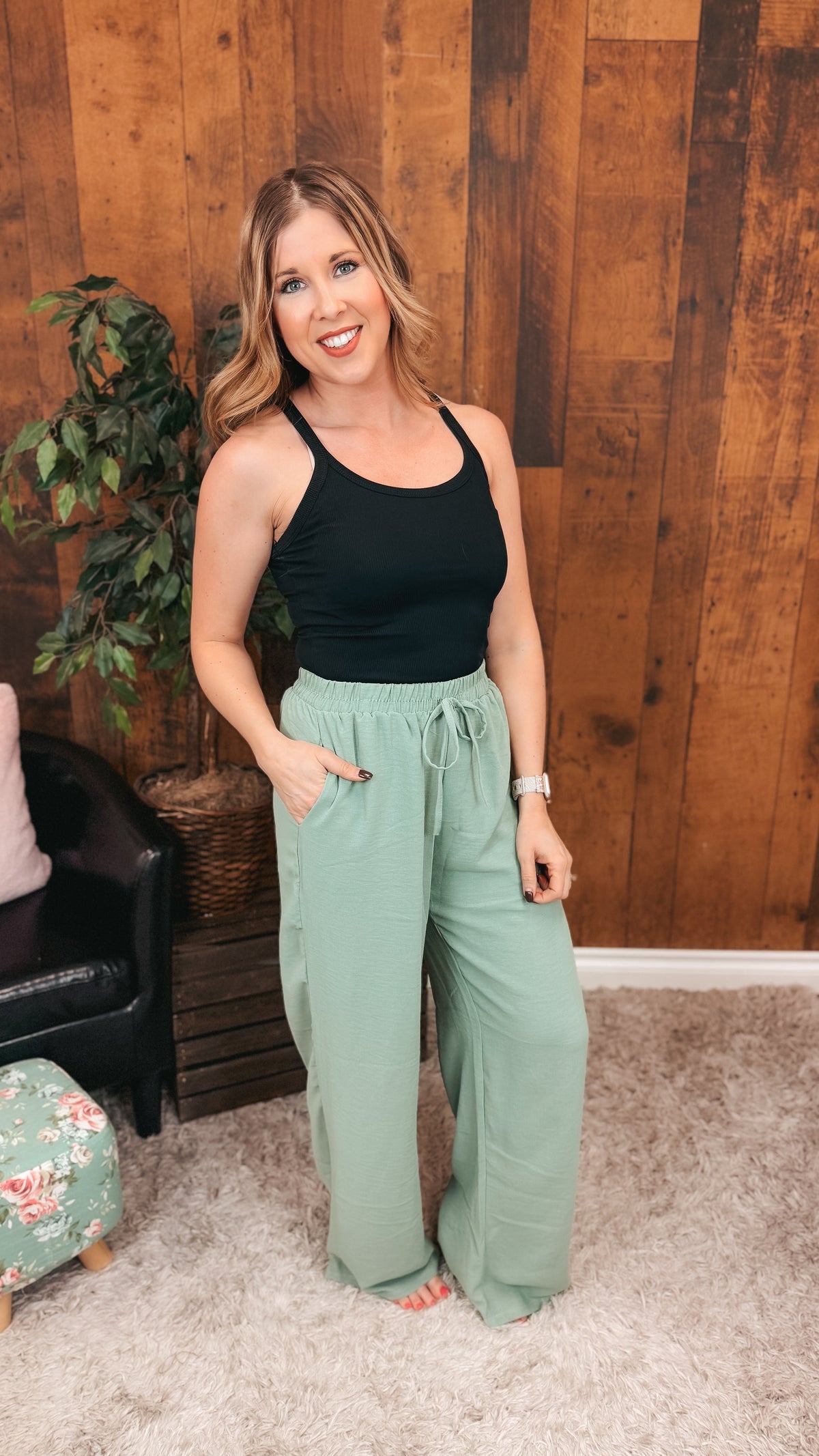 Crystal Wide Leg Pants | Olive