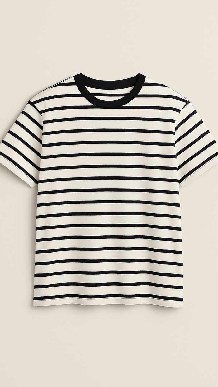 Brittany Striped Tee | Black & Ivory
