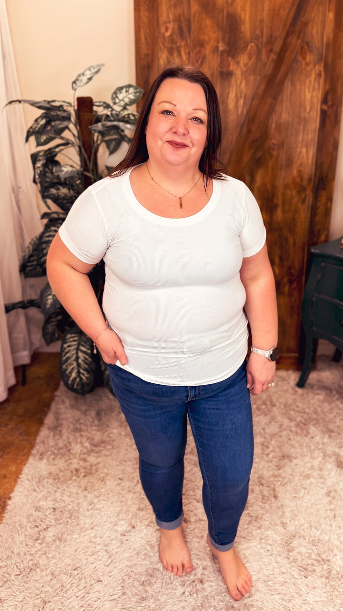 Sarah Ribbed Tee | White