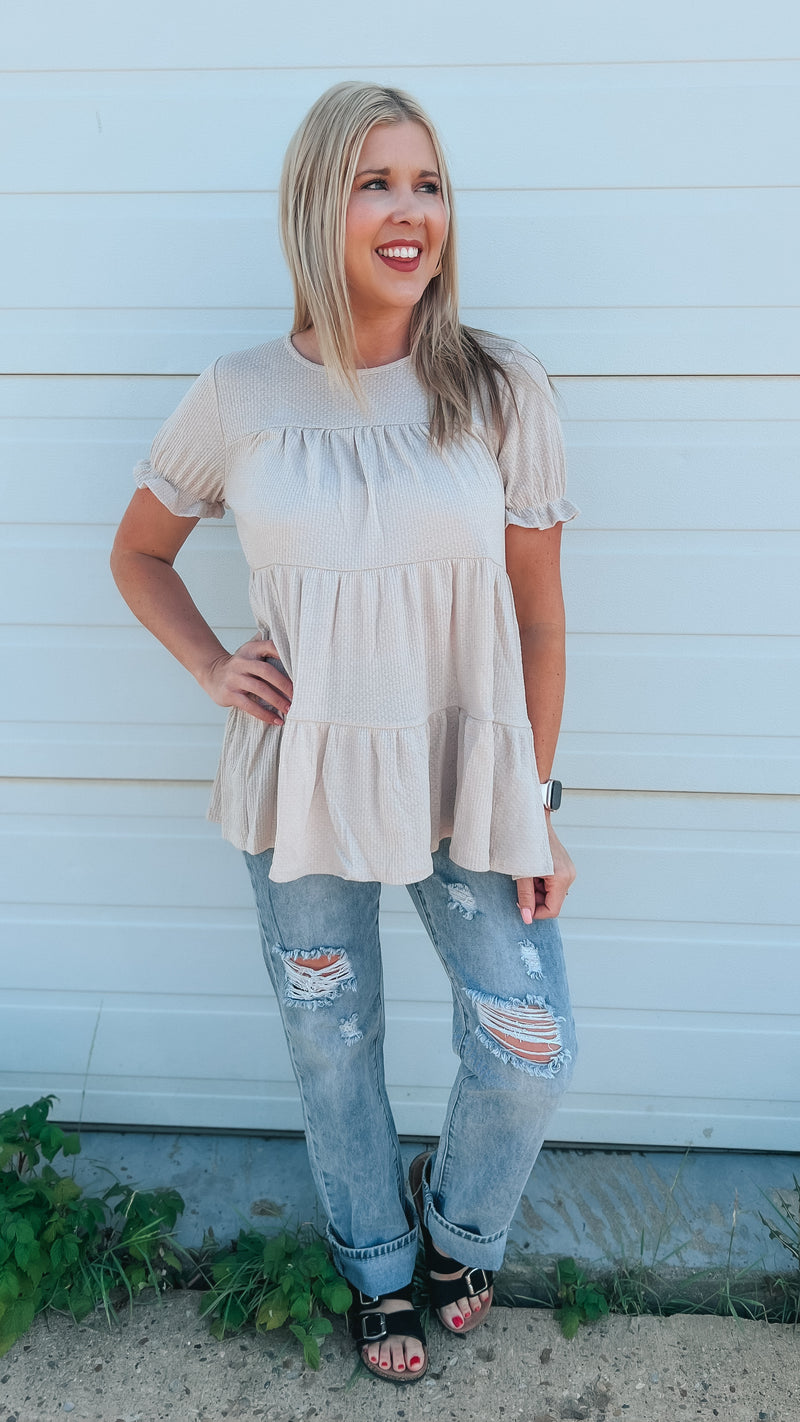 Dolly Babydoll Top: Beige