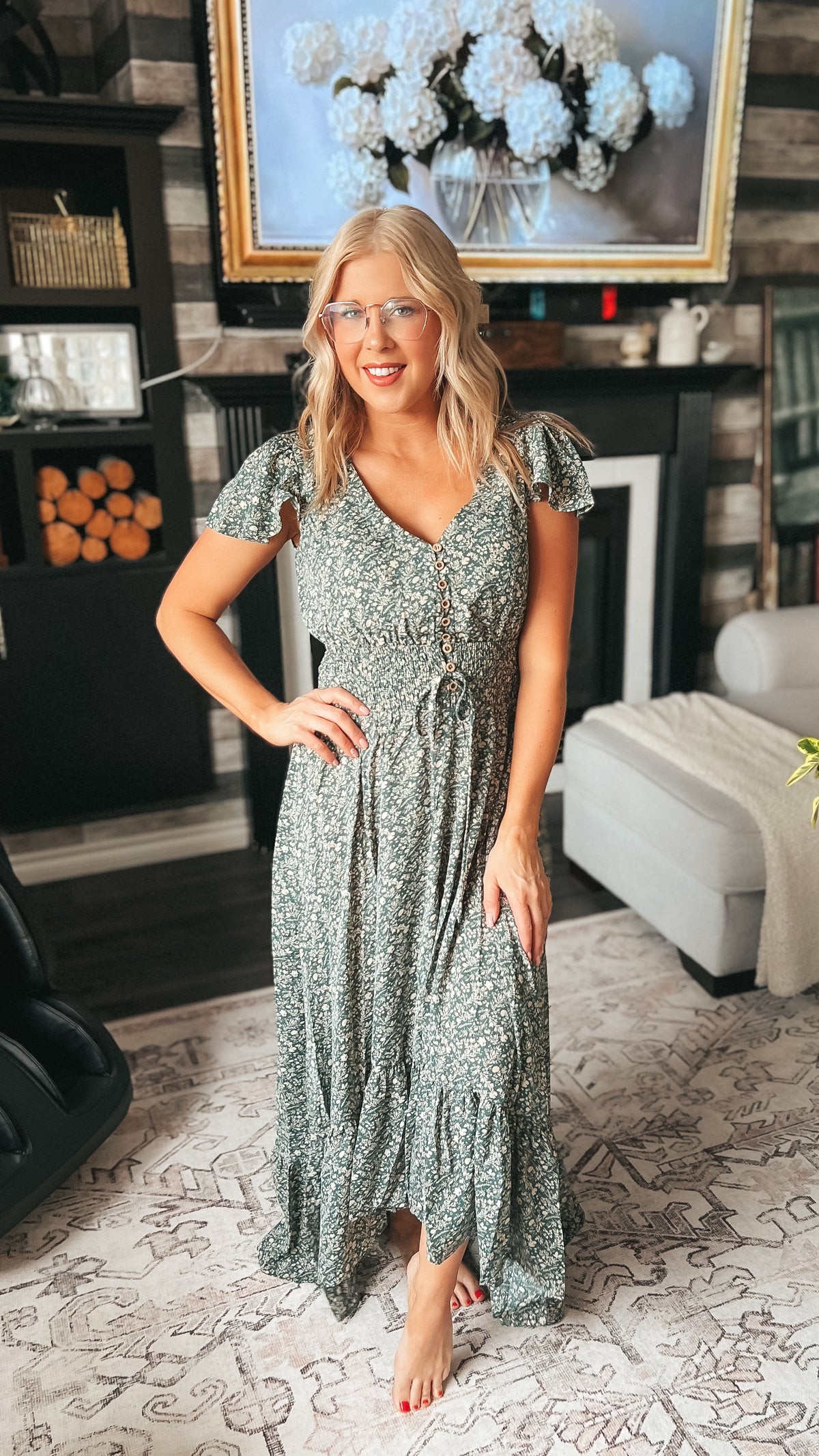 Cassandra Floral Maxi Dress: Green