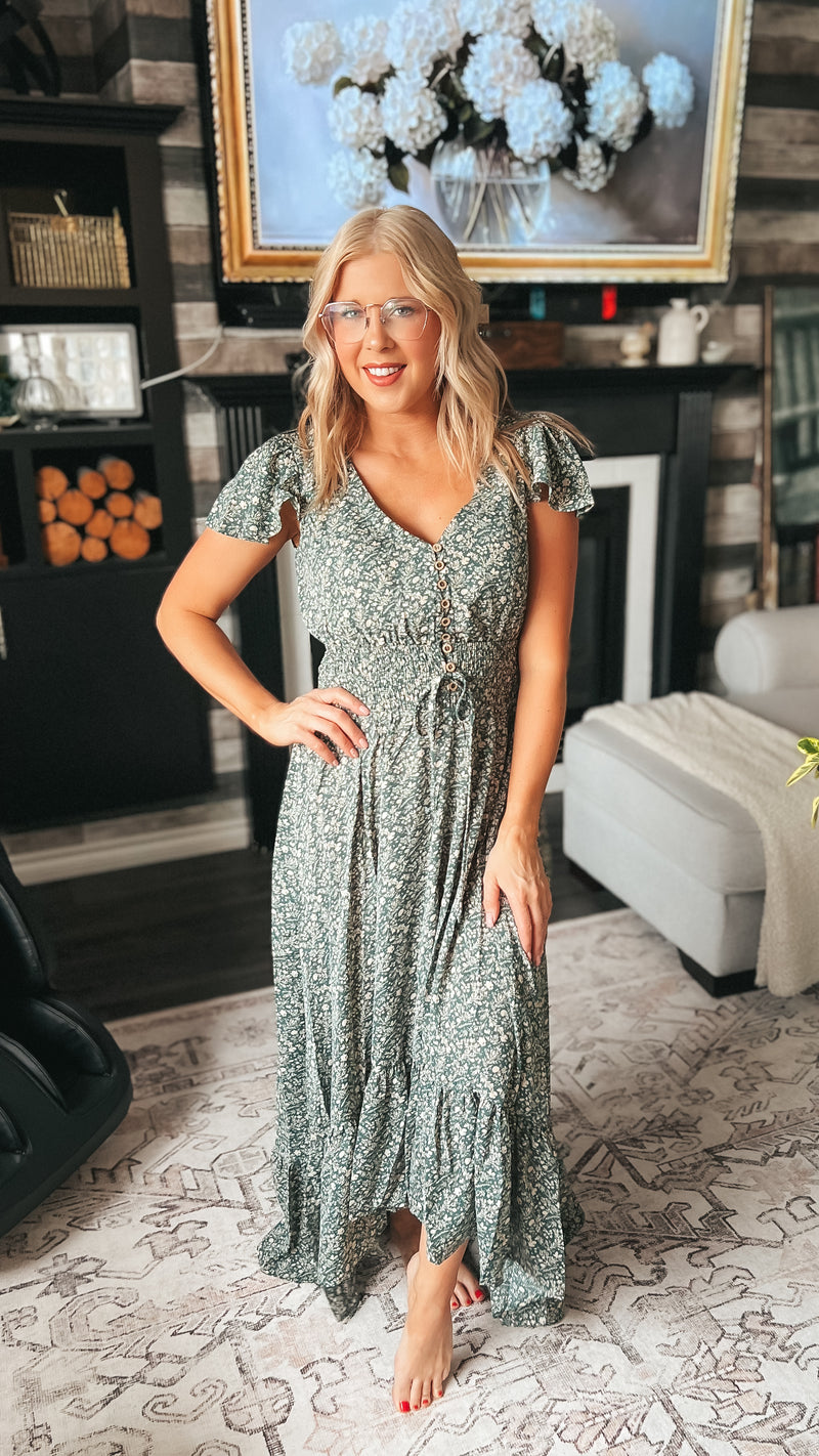 Cassandra Floral Maxi Dress: Green