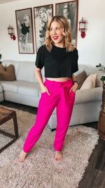 Kristen Paper Bag Pants: Hot Pink