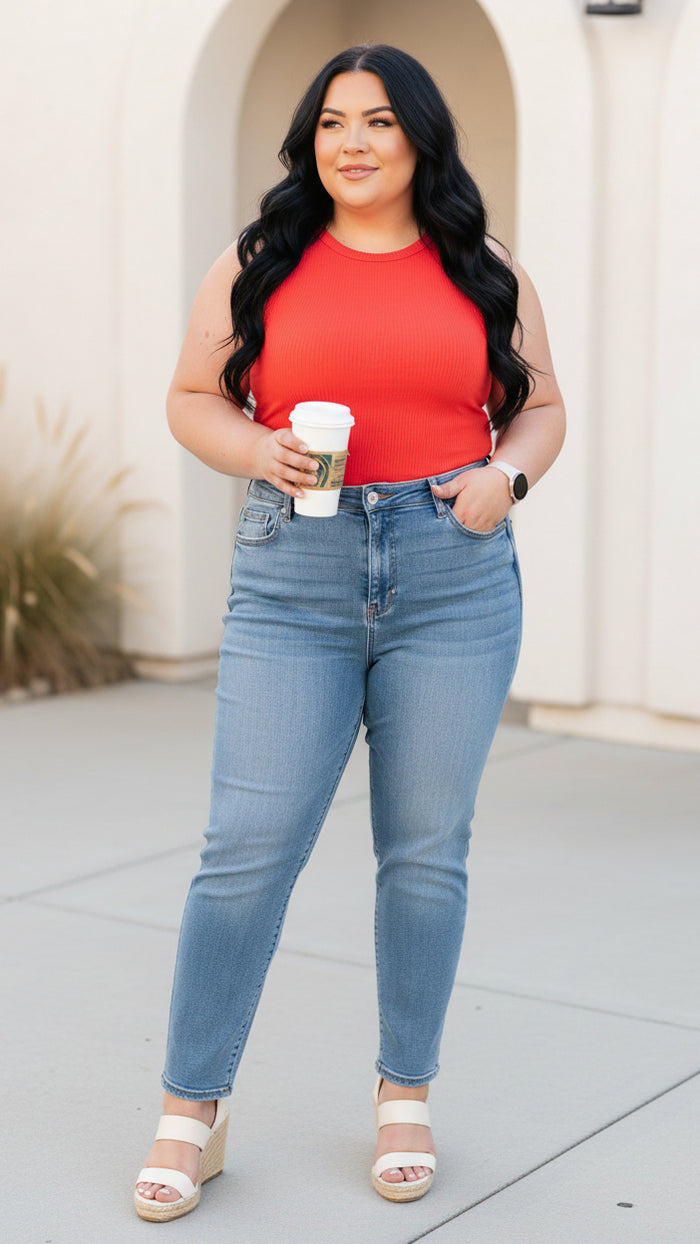 Victoria Ribbed Tank Top | Coral