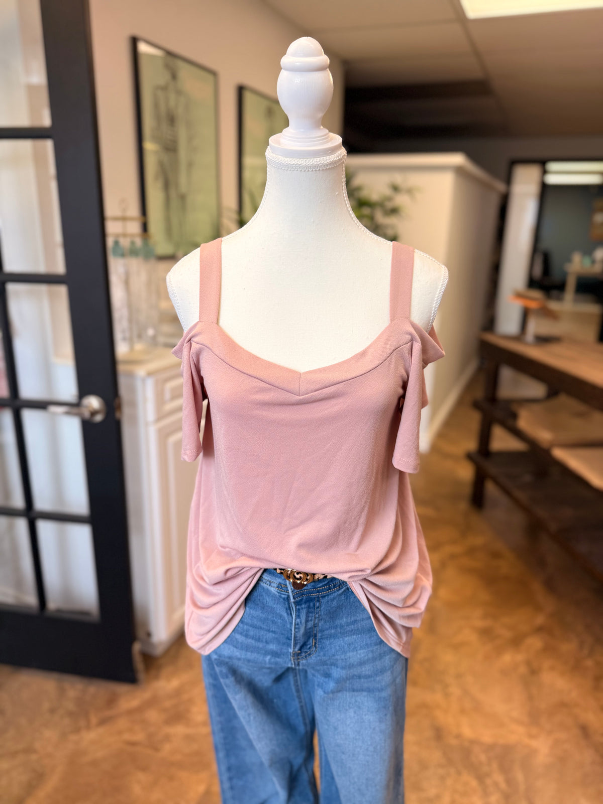 # 31 - Pale Pink Cold Shoulder Blouse | M | SAMPLE SALE