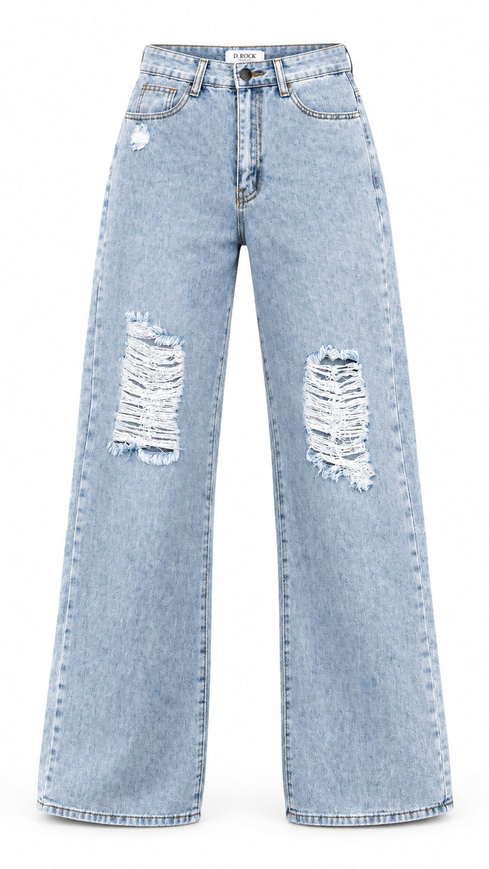 Noah Wide Leg Denim: Light Blue