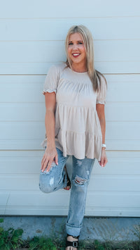 Dolly Babydoll Top: Beige