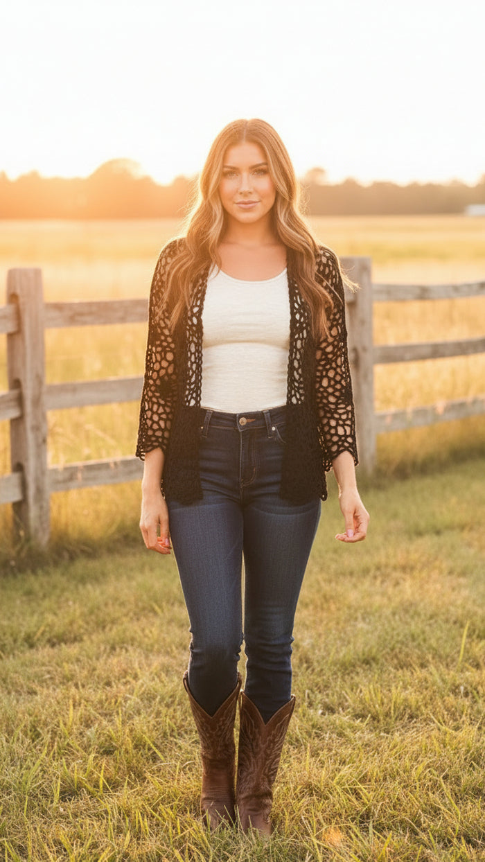 Donna Crochet Cardigan | Black