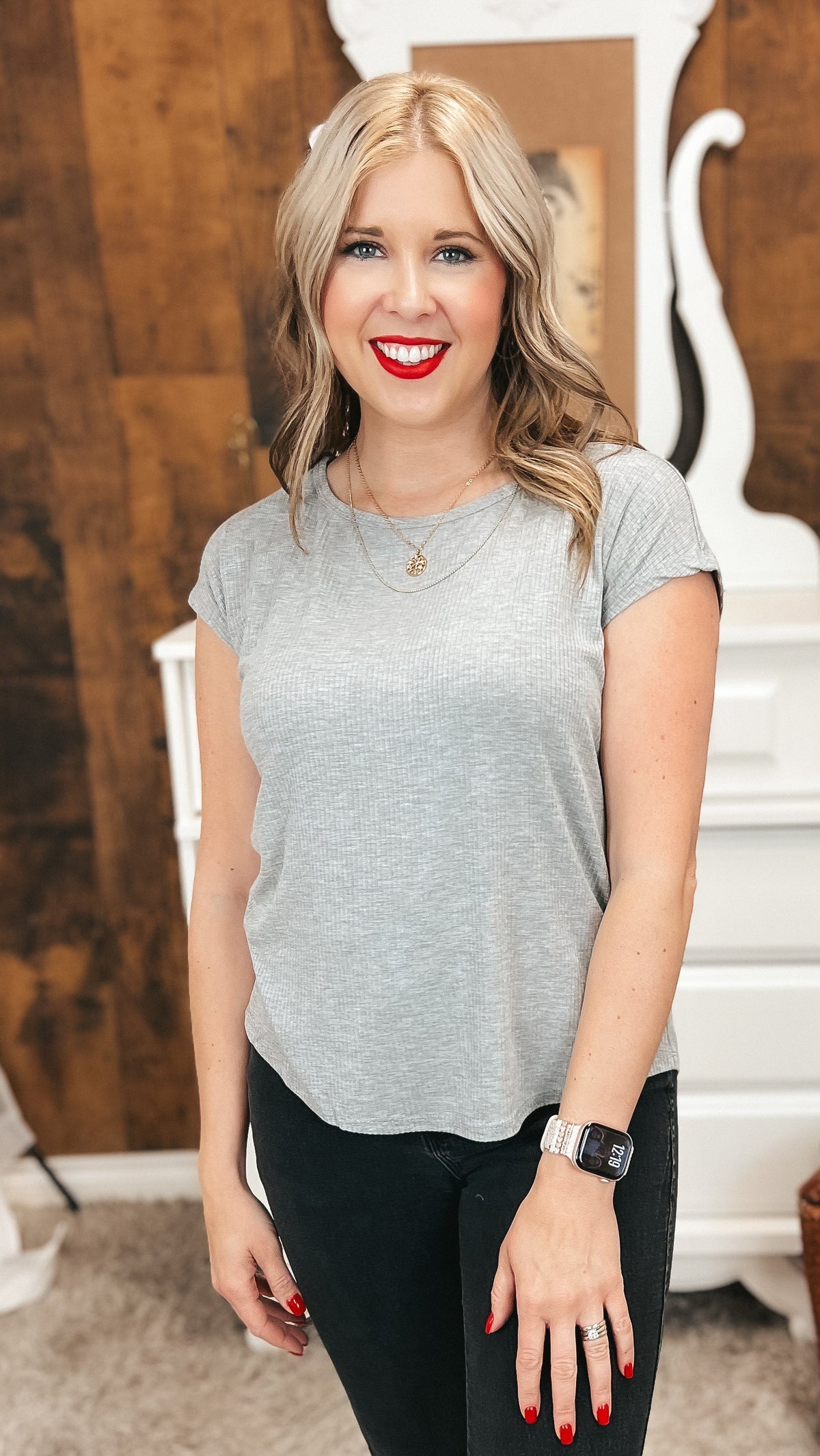 Melanie Ribbed Tee | Heather Grey