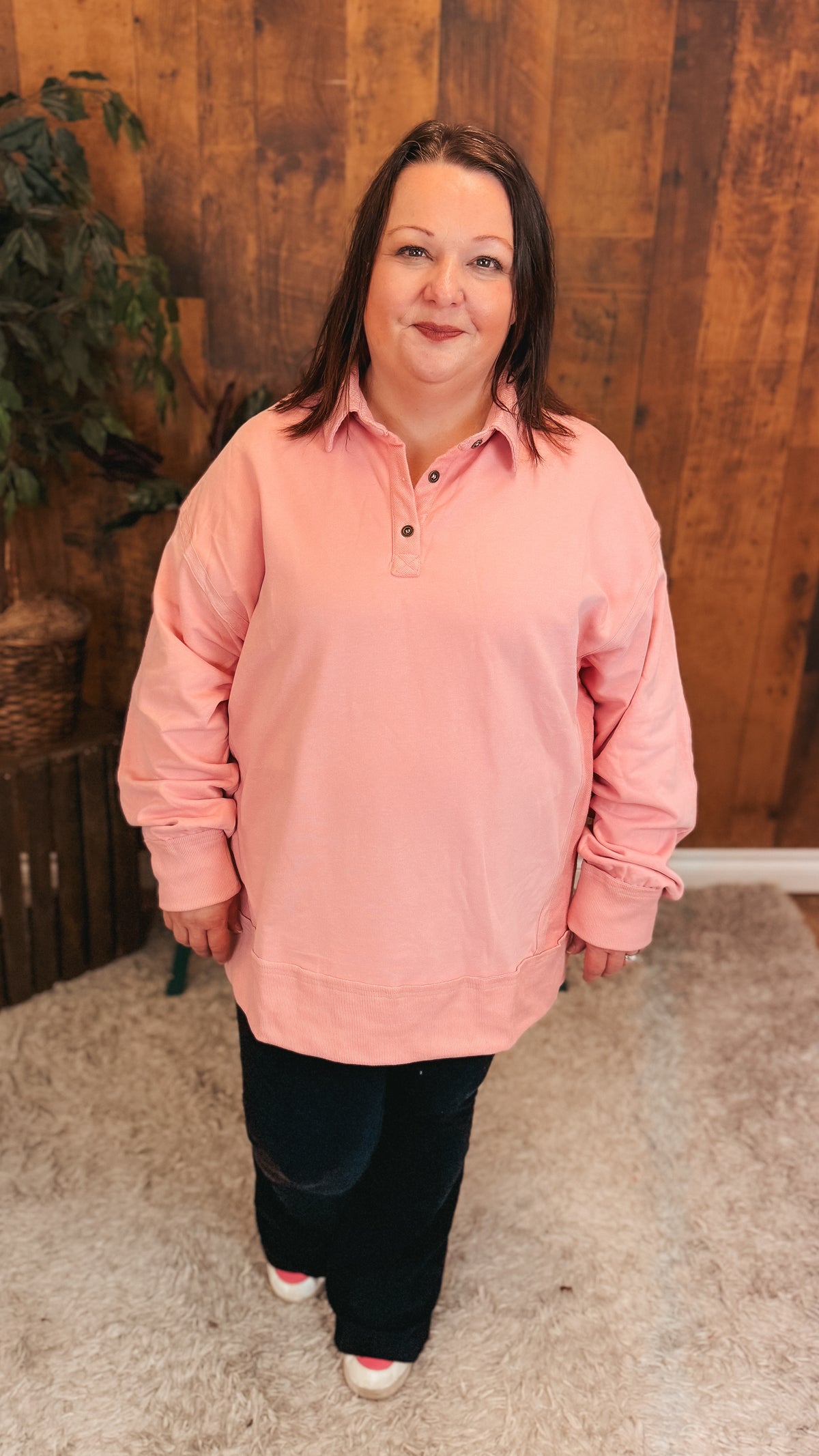 Shelly Collared Sweatshirt | Pink