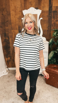 Brittany Striped Tee | Black & Ivory