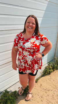 Stacey Floral Top: Red